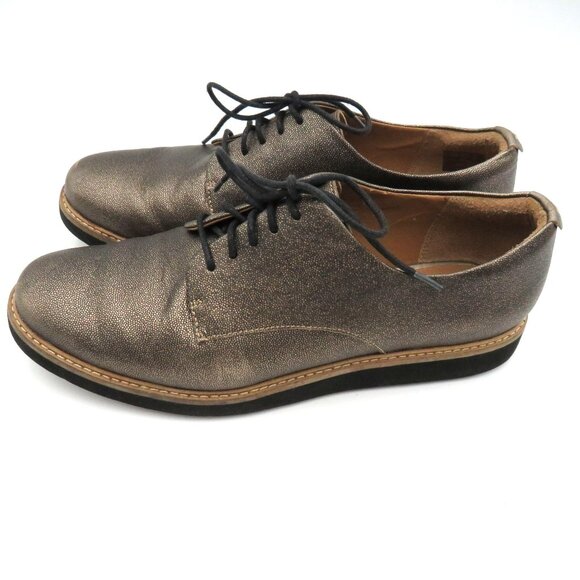 Clarks Shoes Womens Size 10 Glick Darby Derby Metallic Leather Lace Up Oxford - Picture 4 of 8